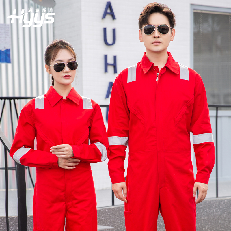 纯棉连体工作服|加油站反光出口耐磨耐脏工厂电焊工机修|劳保服