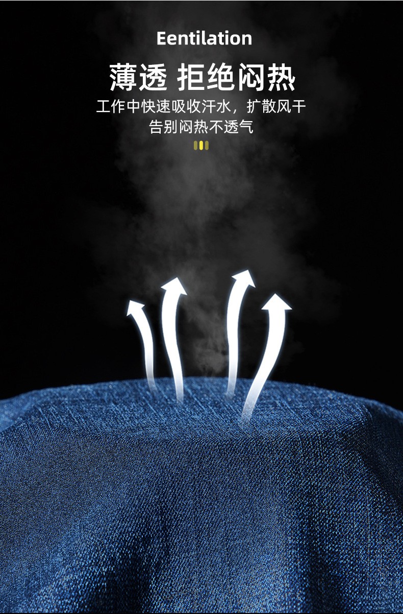 NZ024A 夏季薄款长袖反光绳拉链牛仔工作服定制套装男电焊工机修劳保服(图5)