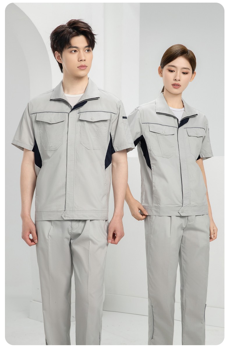 DL237D 夏季弹力竹纤维工作服套装定制吸湿排汗透气长短袖薄款电工劳保服(图12)