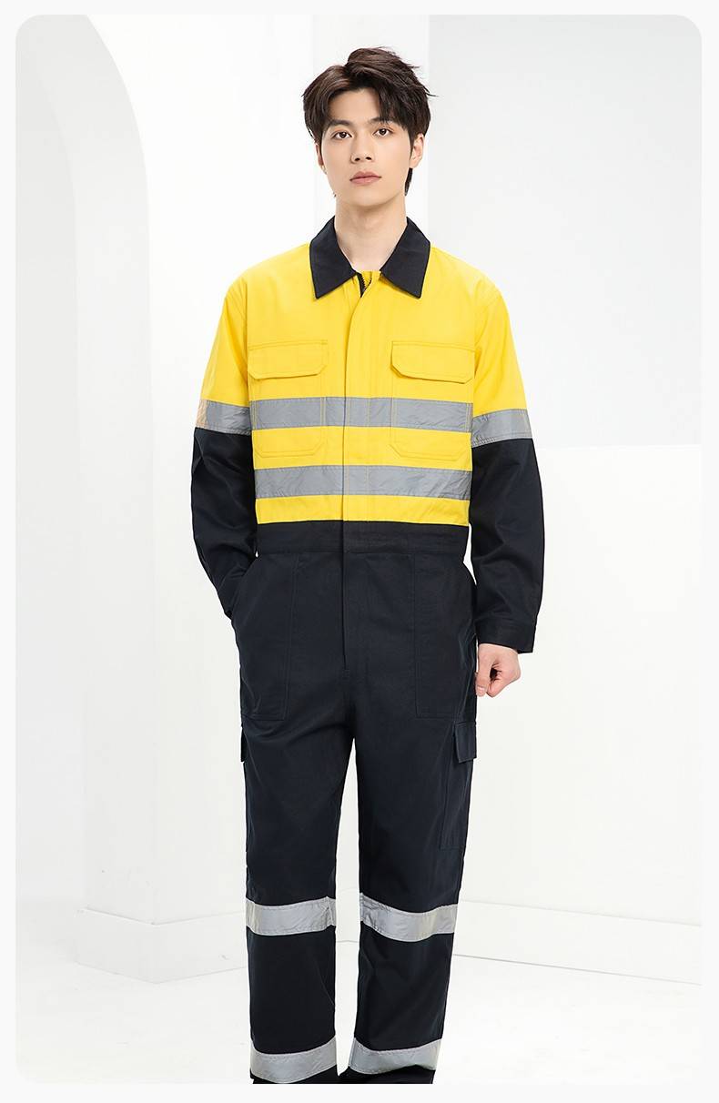 WQ2119LT 纯棉春秋连体劳保工作服荧光黄桔煤矿井下印字反光条工地衬衣(图15)