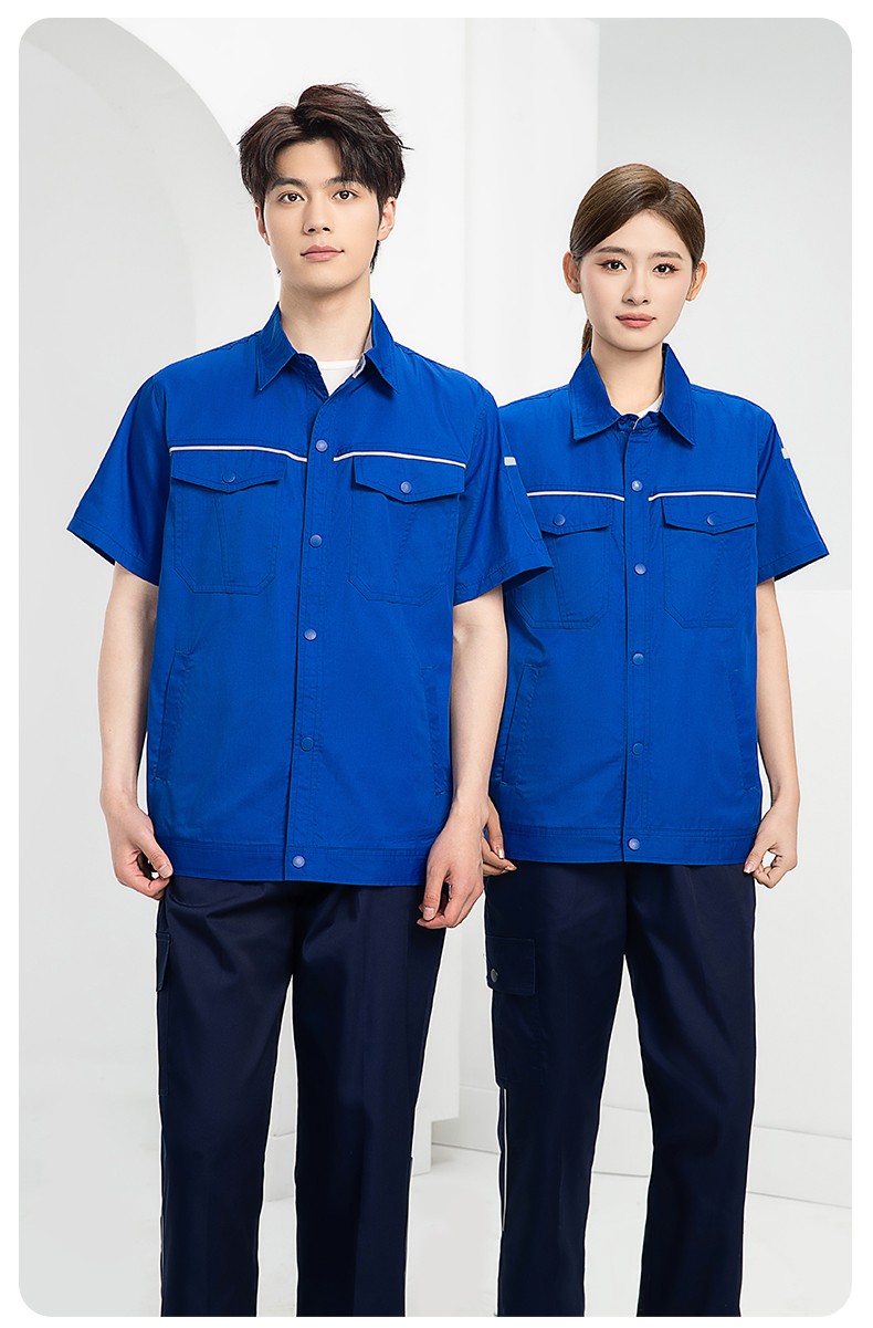 DM241D 海源夏季纯色工作服套装定制薄款反光条纽扣外套耐磨耐脏劳保服(图13)