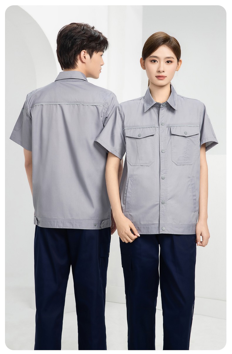 DM241D 海源夏季纯色工作服套装定制薄款反光条纽扣外套耐磨耐脏劳保服(图16)