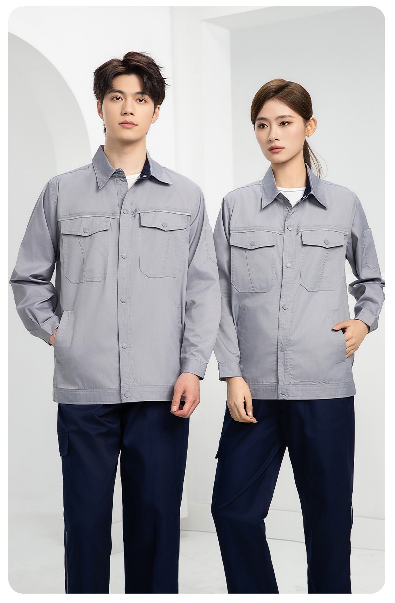 DM241D 海源夏季纯色工作服套装定制薄款反光条纽扣外套耐磨耐脏劳保服(图21)