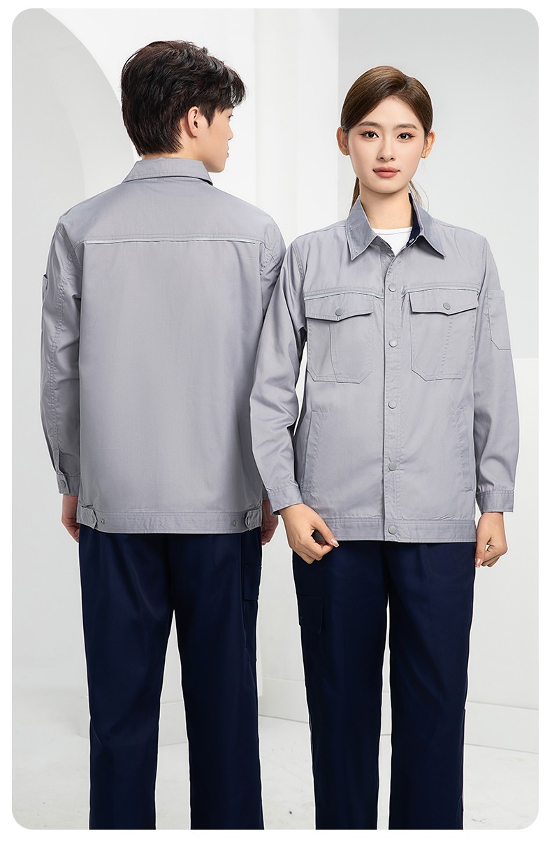 DM241X 海源夏季长袖薄款工作服套装反光条纽扣套装耐磨机修劳保工装定制(图22)