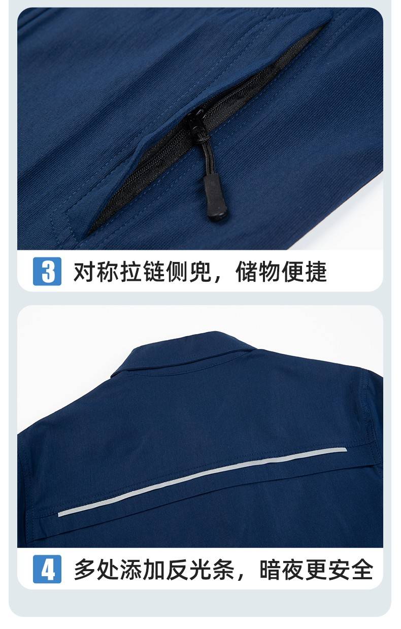 DM242D 夏季短袖工作服薄款反光条纯色外套印字工厂厂服汽修工地劳保服(图7)