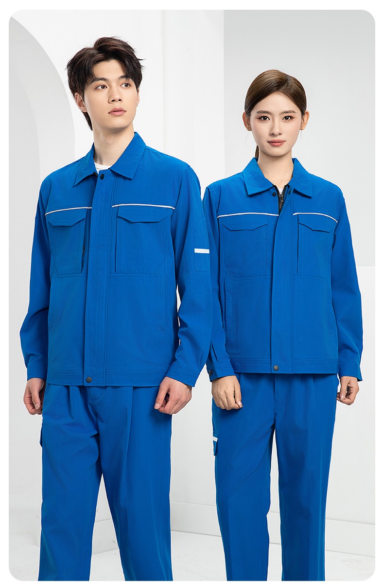 DM242D 夏季短袖工作服薄款反光条纯色外套印字工厂厂服汽修工地劳保服(图17)