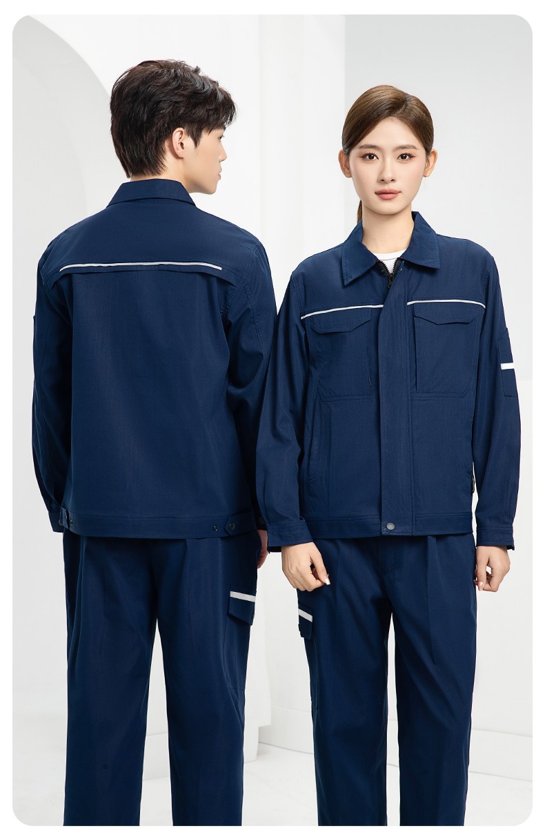 DM242D 夏季短袖工作服薄款反光条纯色外套印字工厂厂服汽修工地劳保服(图22)