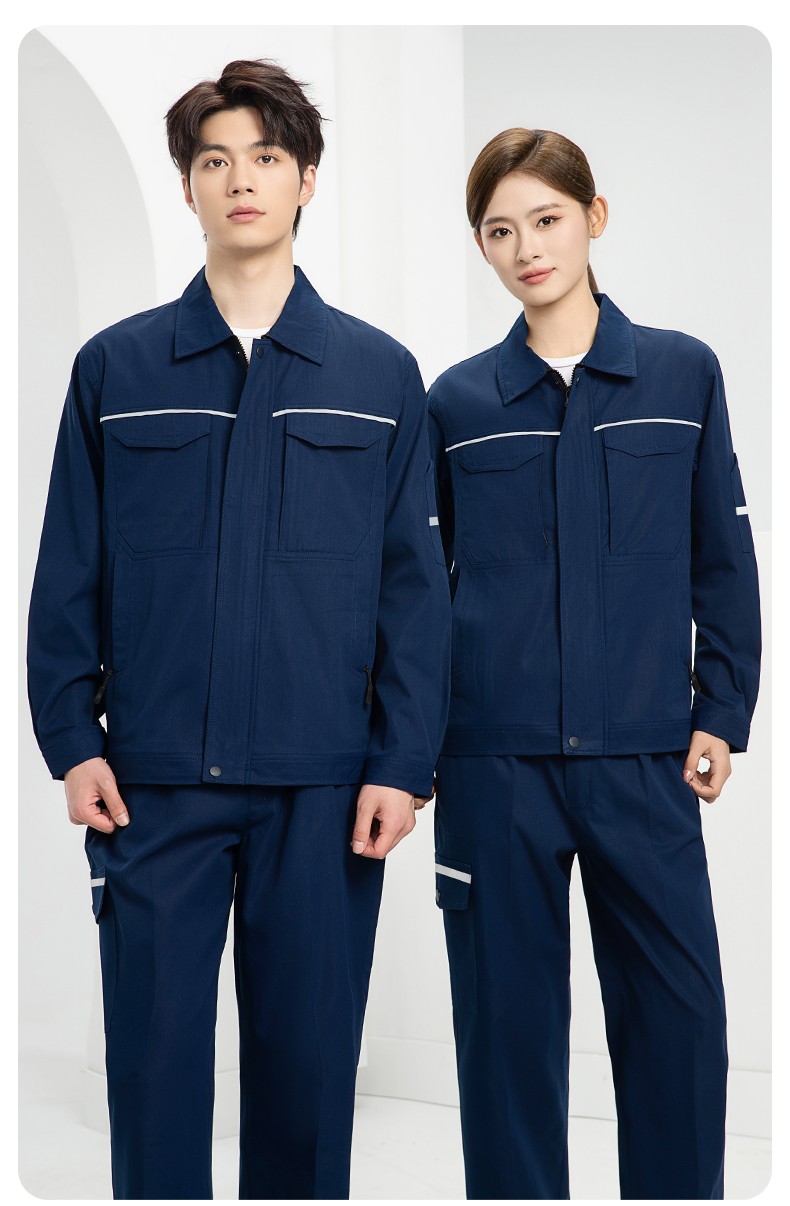 DM242D 夏季短袖工作服薄款反光条纯色外套印字工厂厂服汽修工地劳保服(图21)