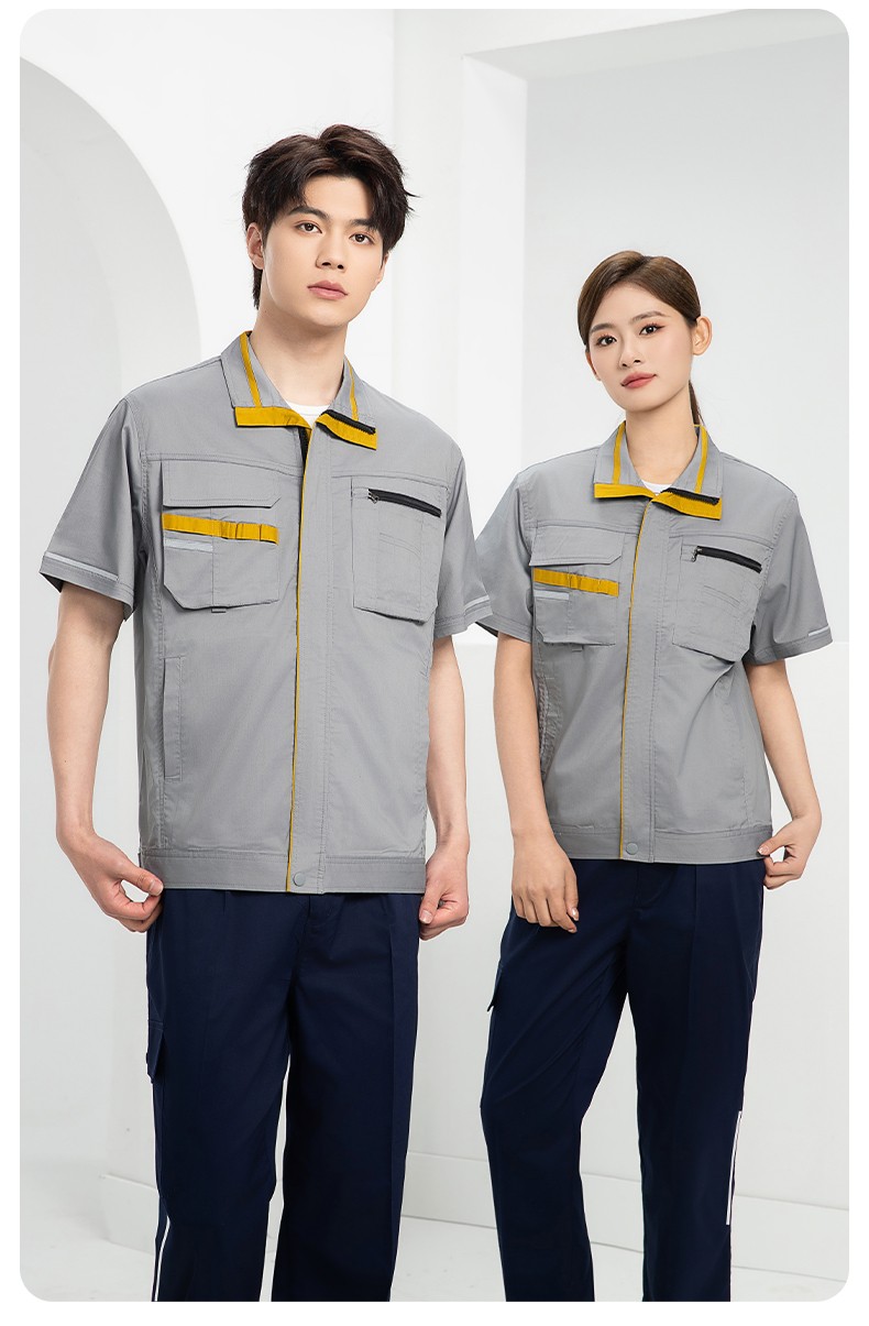DM2316D 夏季工作服男短袖薄款套装耐磨透气劳保服上衣汽修服工厂工装定制(图13)