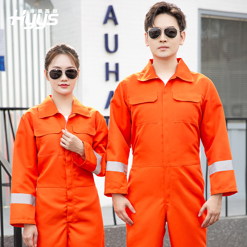 CD219 涤丝连体工作服套装男反光条出口耐磨耐脏工厂车间机修工装劳保服