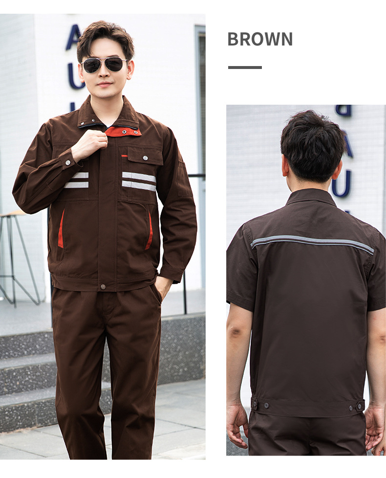 QM2112D 夏季纯棉短袖工作服套装男薄款透气吸汗汽修物业电工反光条劳保服(图18)