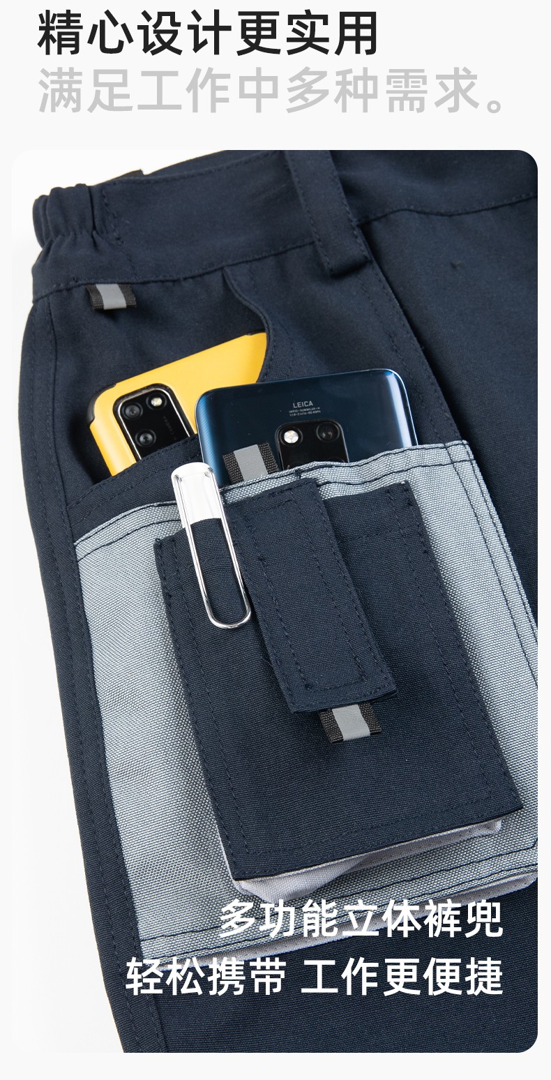 WF288 春秋工作服男多兜加固耐磨劳保服印字套装车间厂服拉链款立领工装(图5)