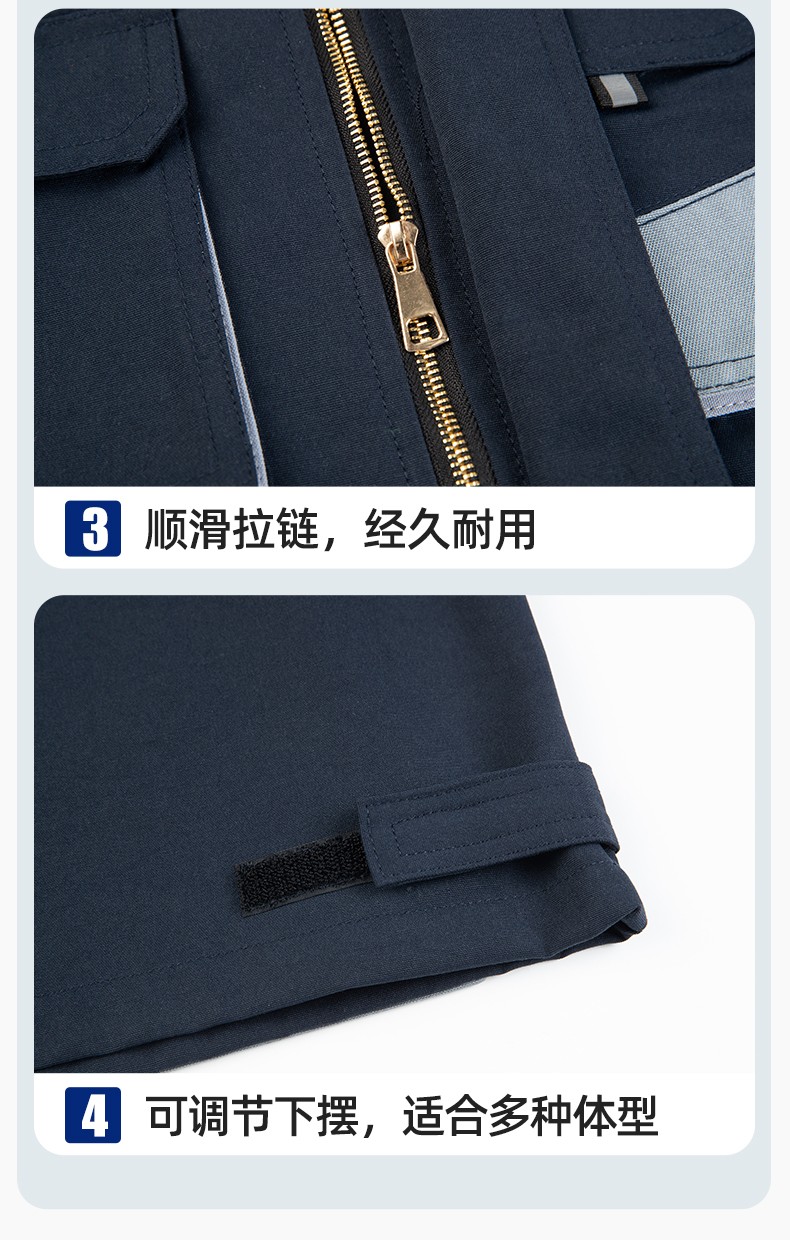 WF288 春秋工作服男多兜加固耐磨劳保服印字套装车间厂服拉链款立领工装(图9)