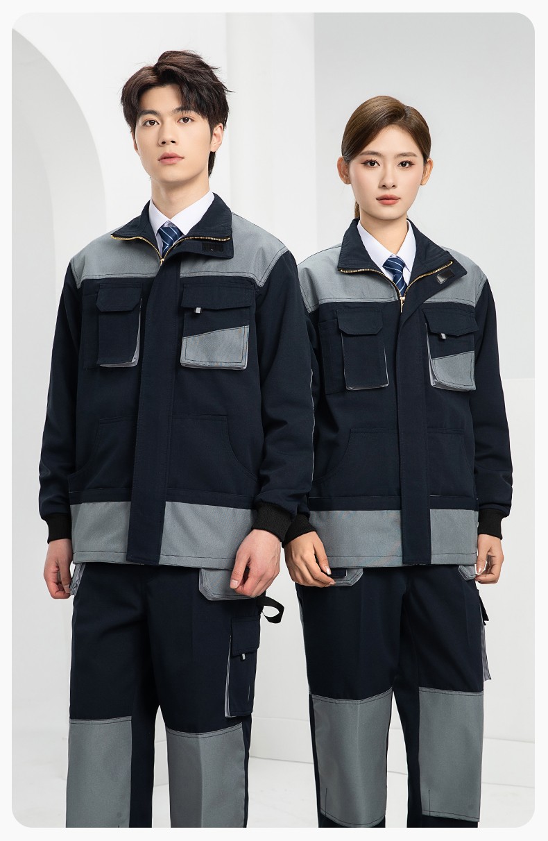 WF288 春秋工作服男多兜加固耐磨劳保服印字套装车间厂服拉链款立领工装(图13)