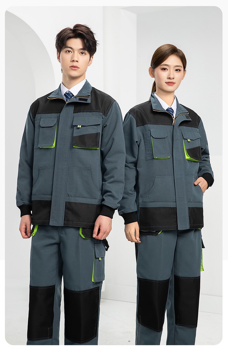 WF288 春秋工作服男多兜加固耐磨劳保服印字套装车间厂服拉链款立领工装(图14)