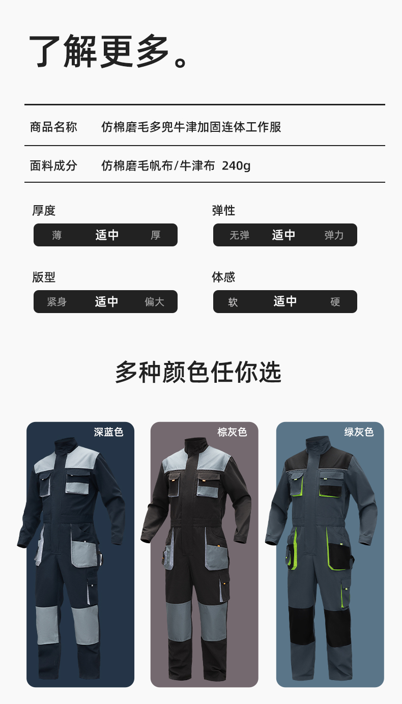 WF289 海源春秋连体工作服男印字多兜牛津加固耐磨劳保服工厂车间厂服(图10)