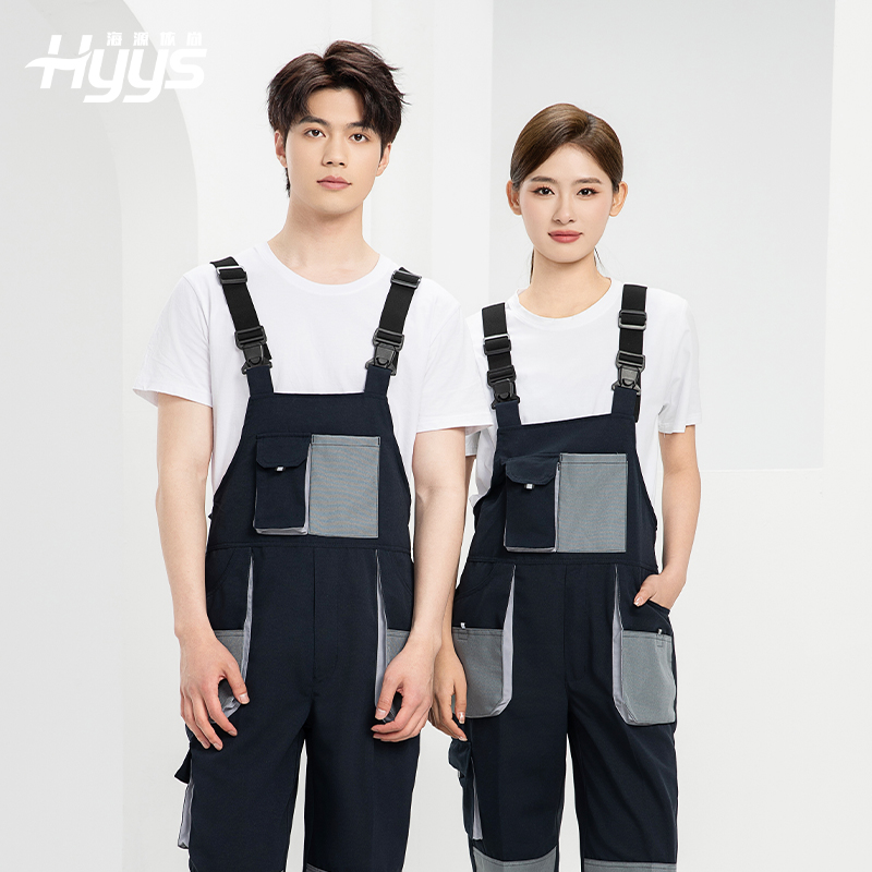 WF290 海源春秋背带工装男多兜牛津加固耐磨印LOGO机修连体厂服劳保服