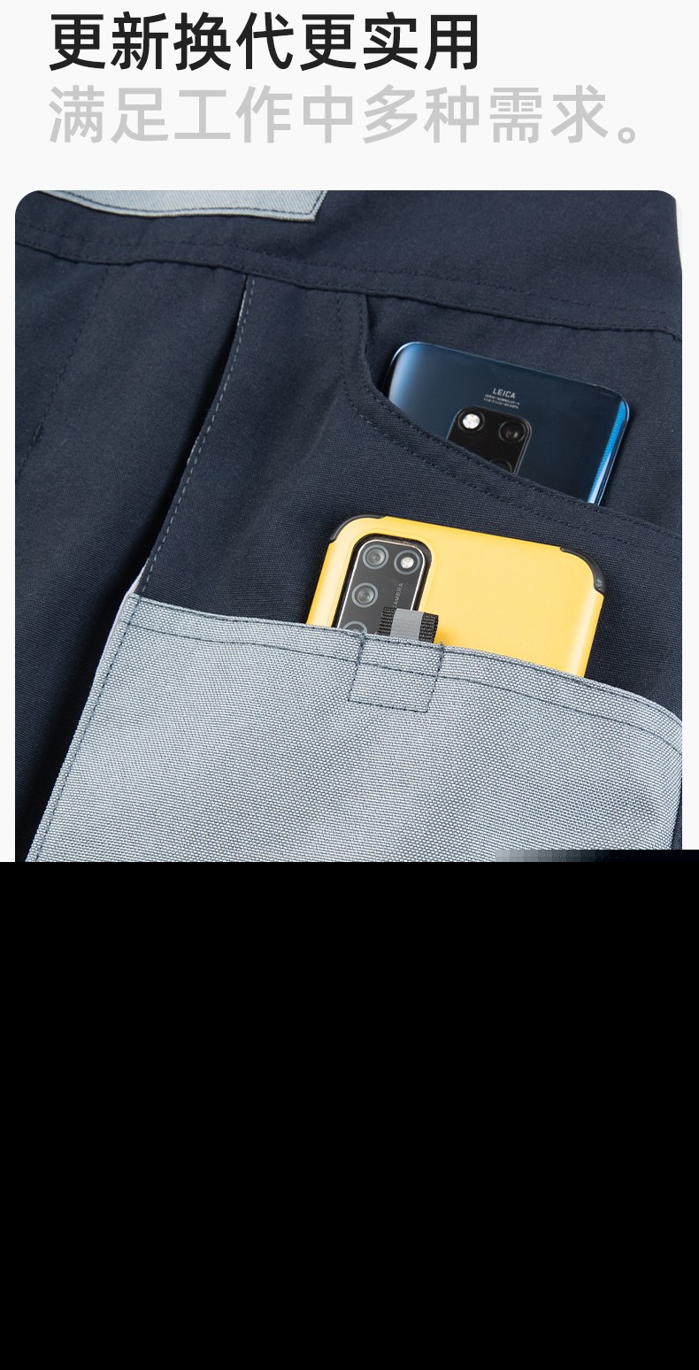 WF290 海源春秋背带工装男多兜牛津加固耐磨印LOGO机修连体厂服劳保服(图5)