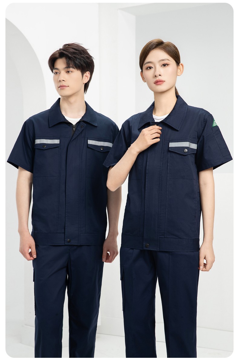 QM2091D 夏季工作服套装男纯棉长短袖薄款反光海油工程工装机电焊工劳保服(图12)