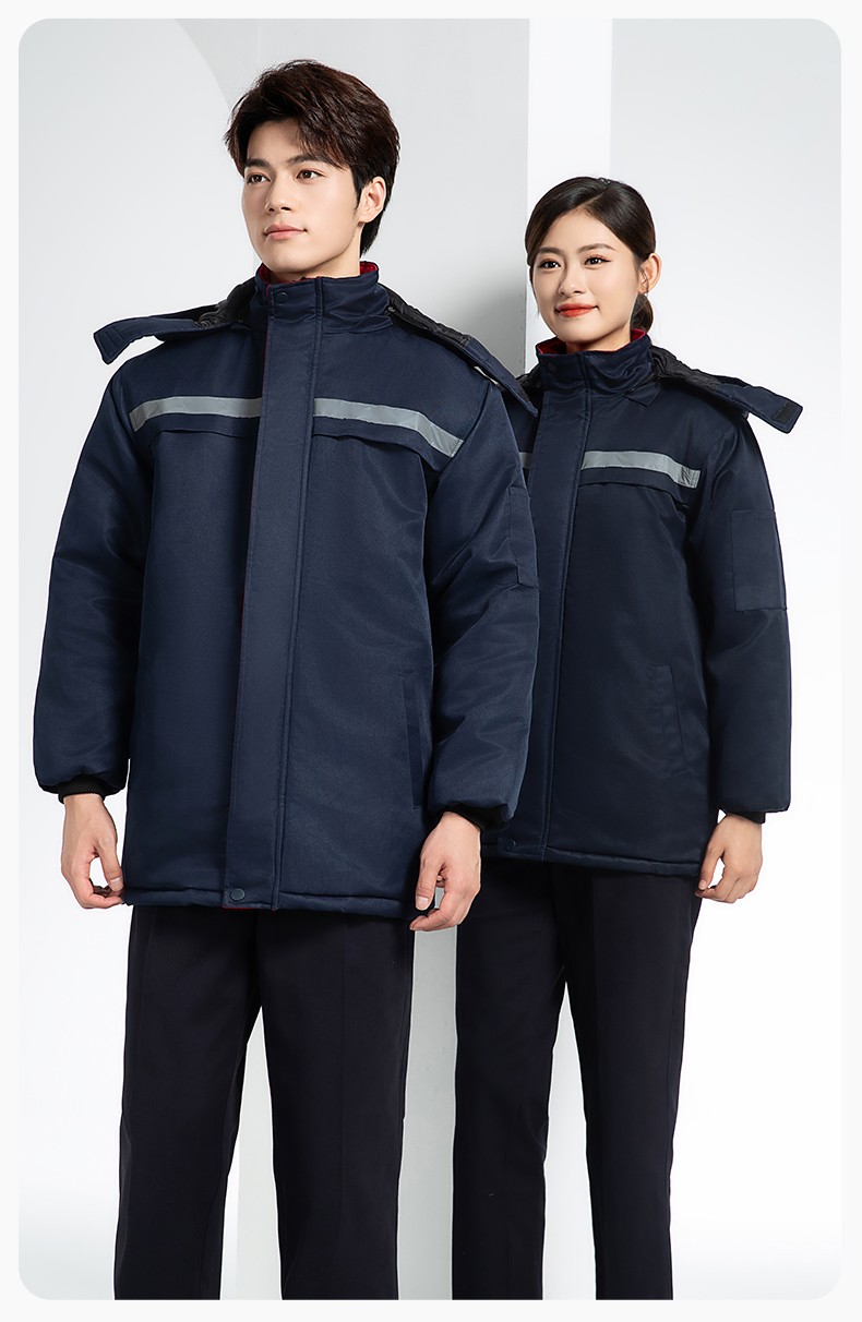 DM13-10ZC 冬季工作服定制加绒加厚保暖中长防寒冷库物业车间印绣字棉袄棉衣(图13)