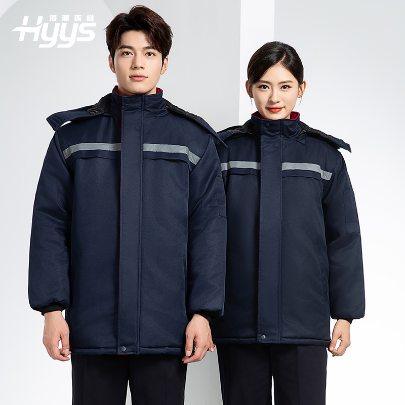 DM13-10ZC 冬季工作服定制加绒加厚保暖中长防寒冷库物业车间印绣字棉袄棉衣