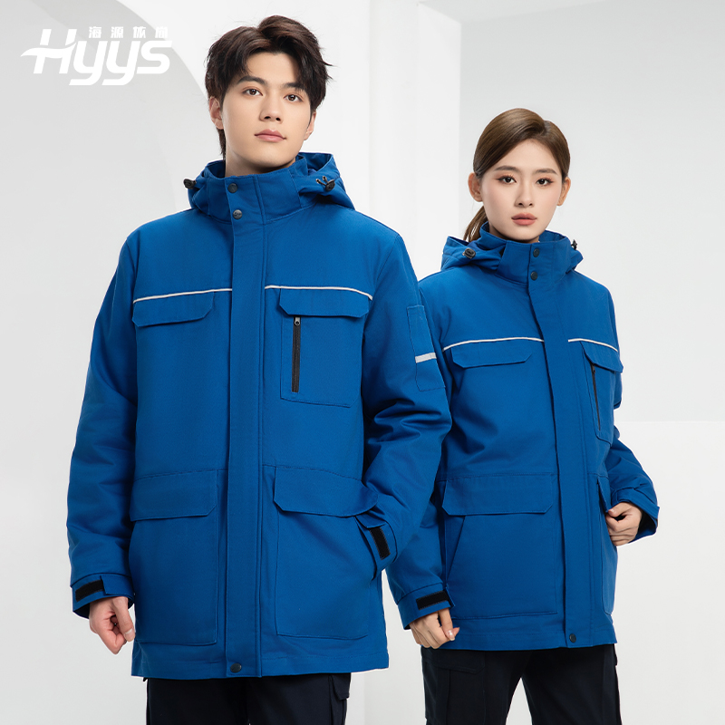 QM2320 纯棉可拆卸工作服棉服定制男加绒加厚保暖汽车维修厂劳保服棉袄