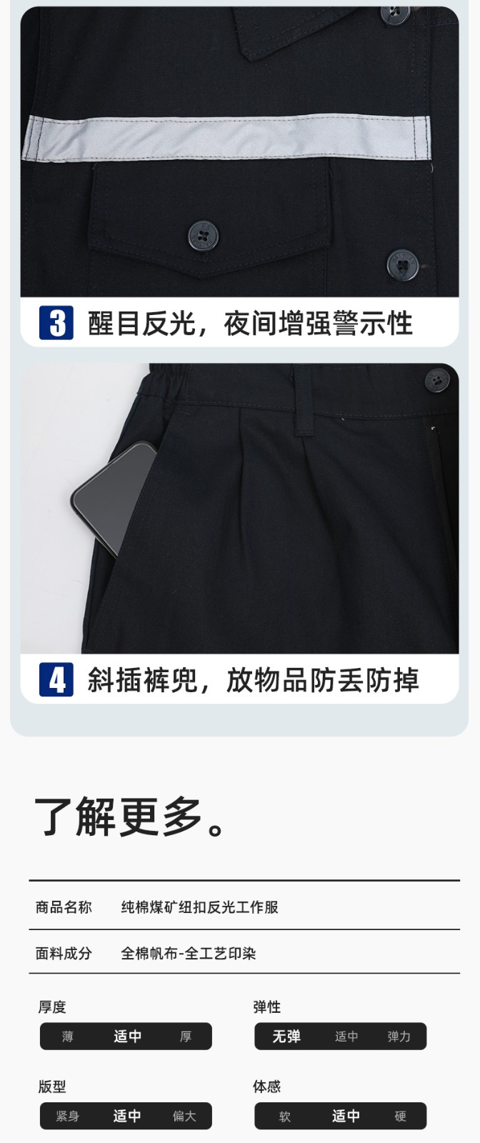 QM171 海源煤矿井下劳保工作服套装男全棉纯棉反光条电焊工厂劳保服(图9)