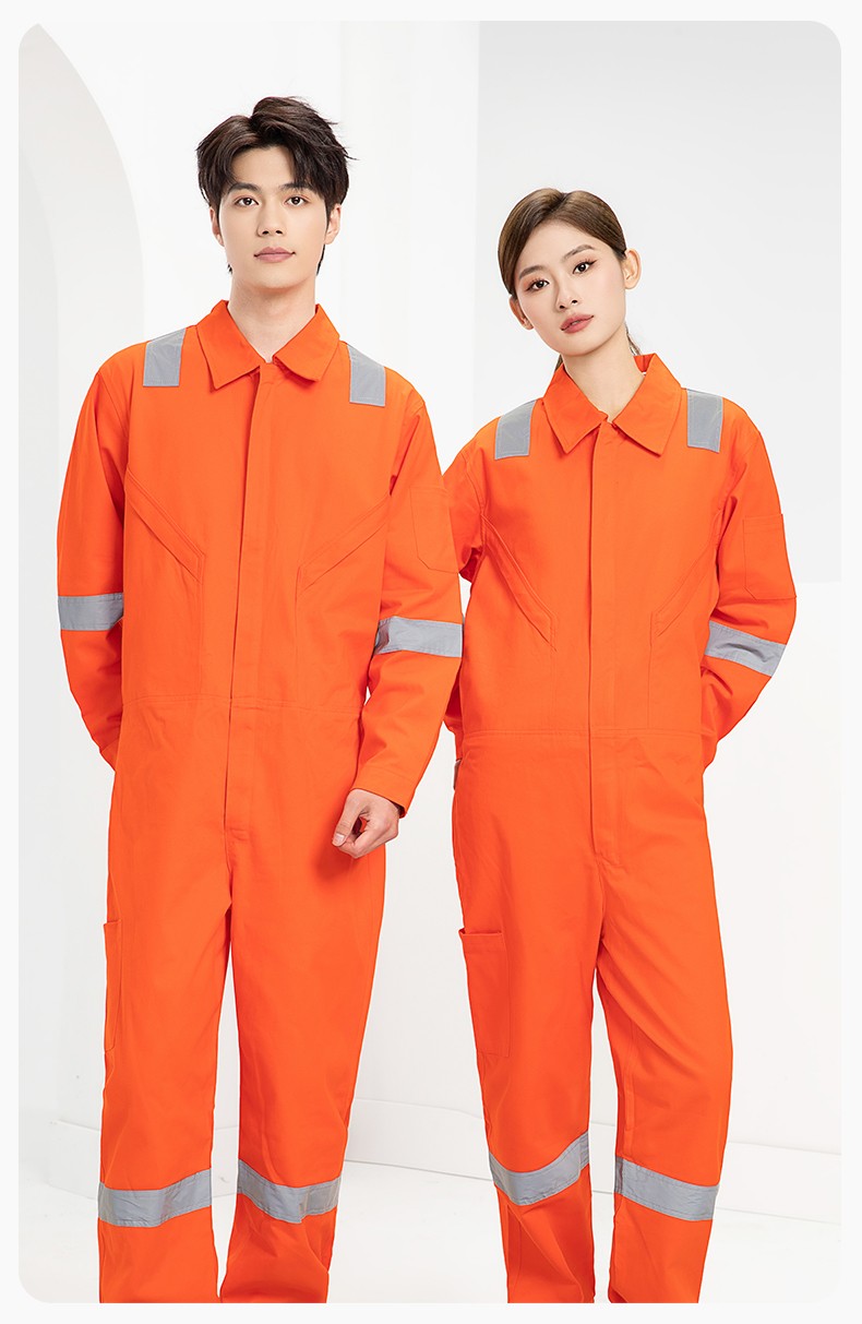 QM217 纯棉连体工作服套装男反光耐磨耐脏机修电焊工船厂海港定制劳保服(图13)