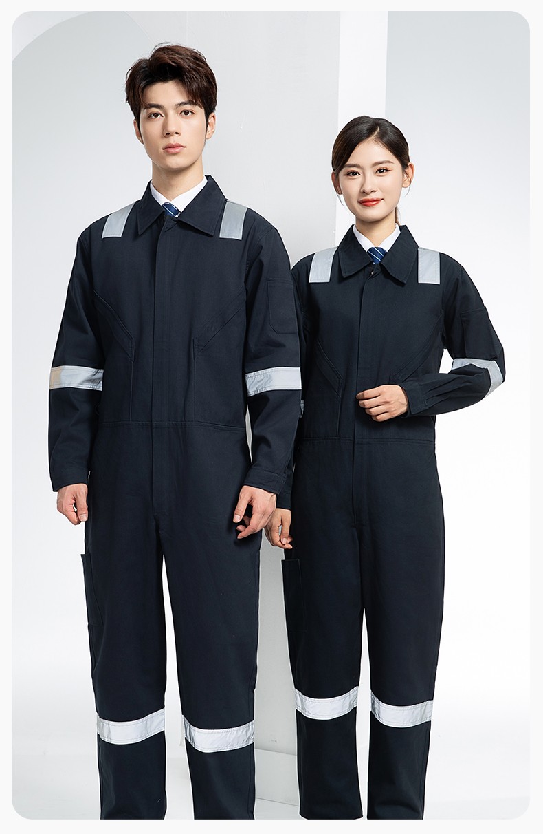 QM217 纯棉连体工作服套装男反光耐磨耐脏机修电焊工船厂海港定制劳保服(图17)