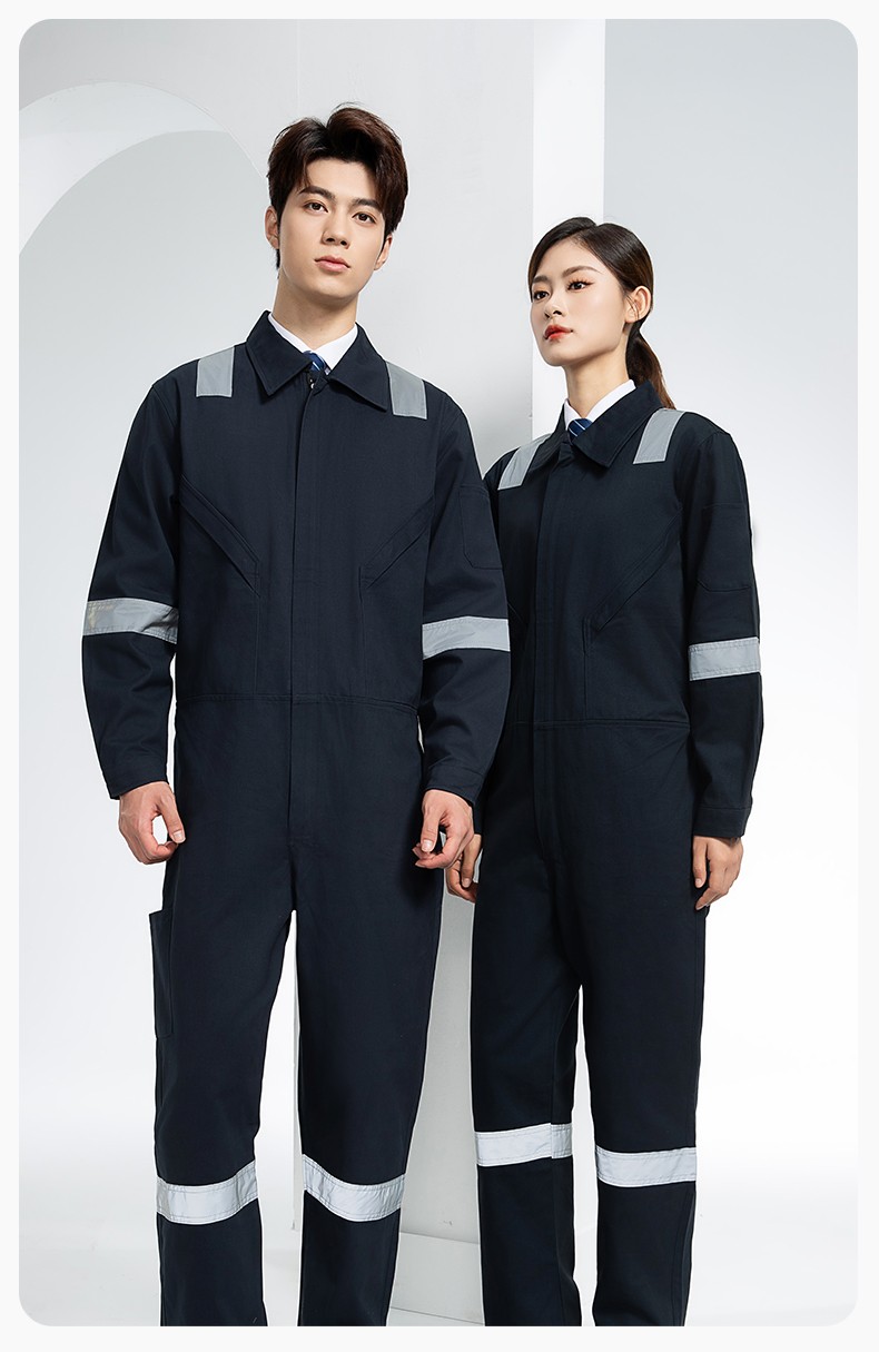 QM217 纯棉连体工作服套装男反光耐磨耐脏机修电焊工船厂海港定制劳保服(图18)