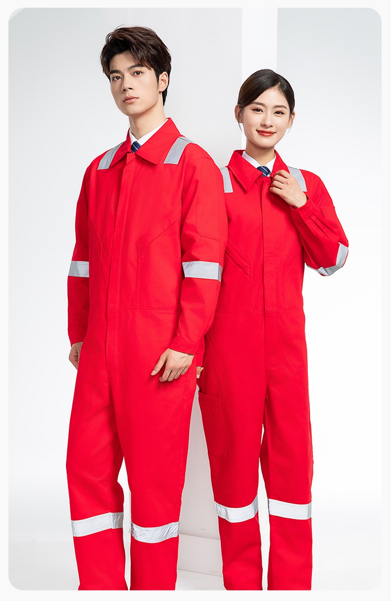 QM217 纯棉连体工作服套装男反光耐磨耐脏机修电焊工船厂海港定制劳保服(图19)