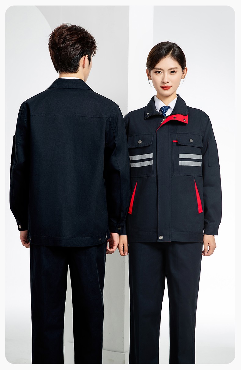 QM2112 纯棉工作服定制印字男春秋长袖耐磨工厂车间汽机修全棉反光劳保服(图20)