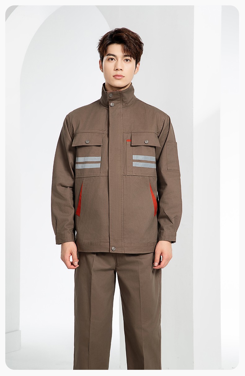 QM2112 纯棉工作服定制印字男春秋长袖耐磨工厂车间汽机修全棉反光劳保服(图16)