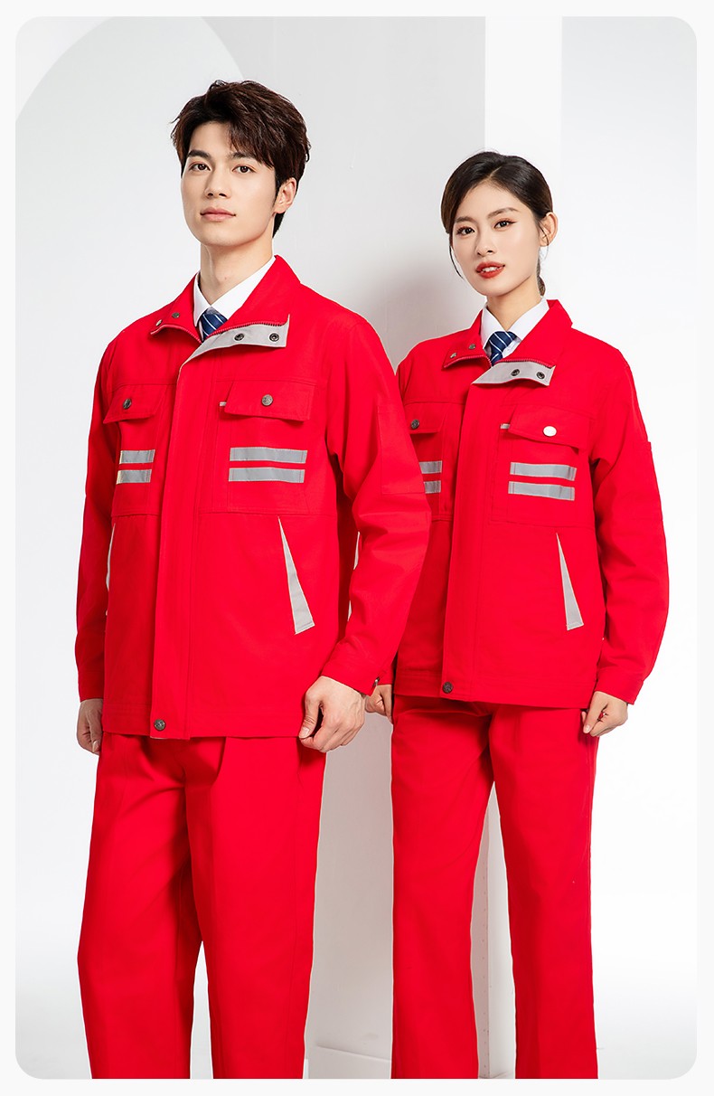 QM2112 纯棉工作服定制印字男春秋长袖耐磨工厂车间汽机修全棉反光劳保服(图17)