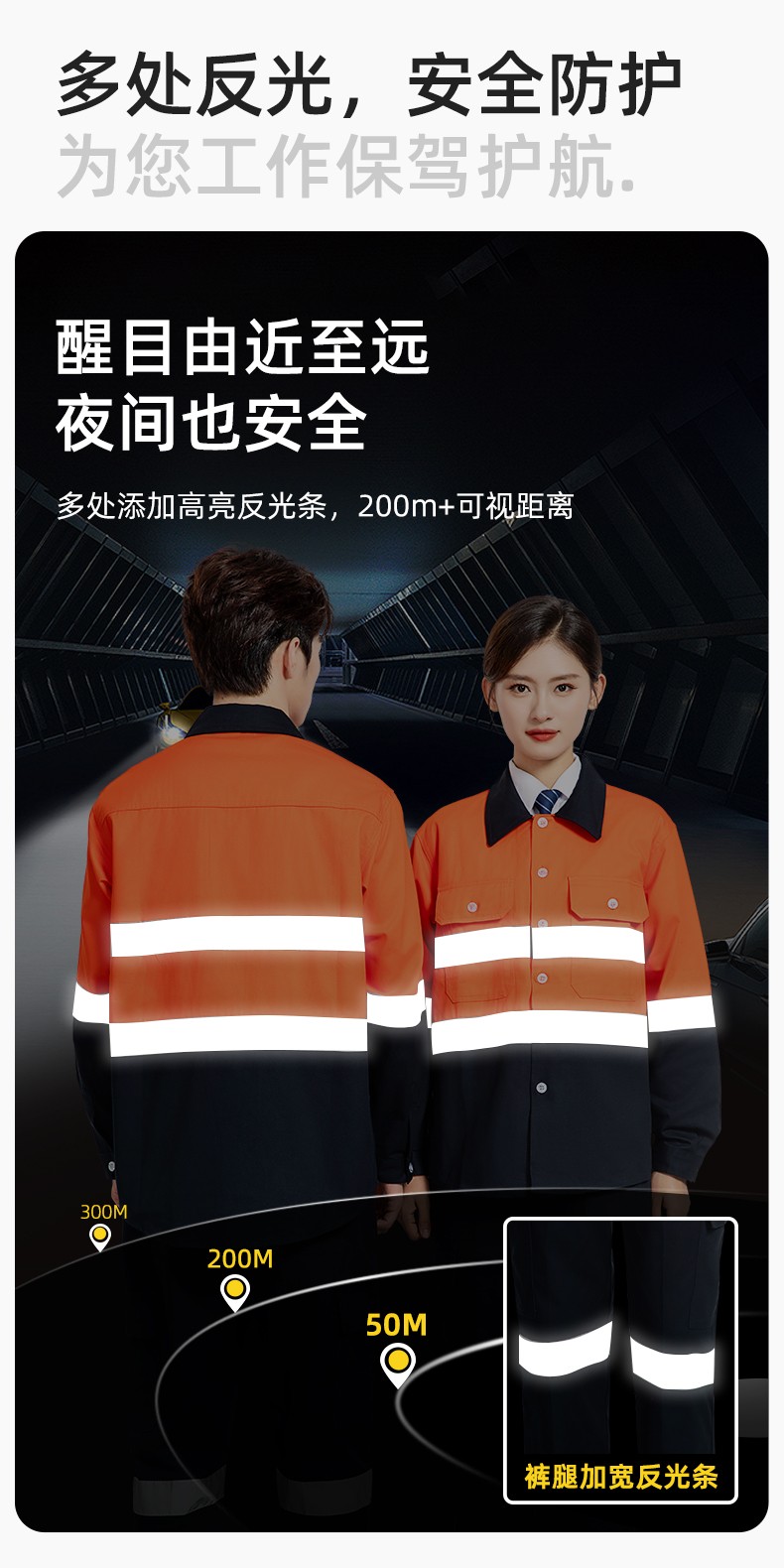 WQ2119 纯棉煤矿井下劳保工作服套装反光条建筑工地荧光黄橘衬衣衬衫(图4)