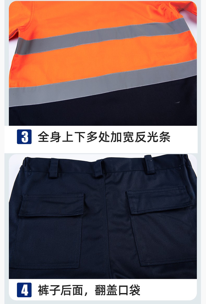 WQ2119 纯棉煤矿井下劳保工作服套装反光条建筑工地荧光黄橘衬衣衬衫(图8)