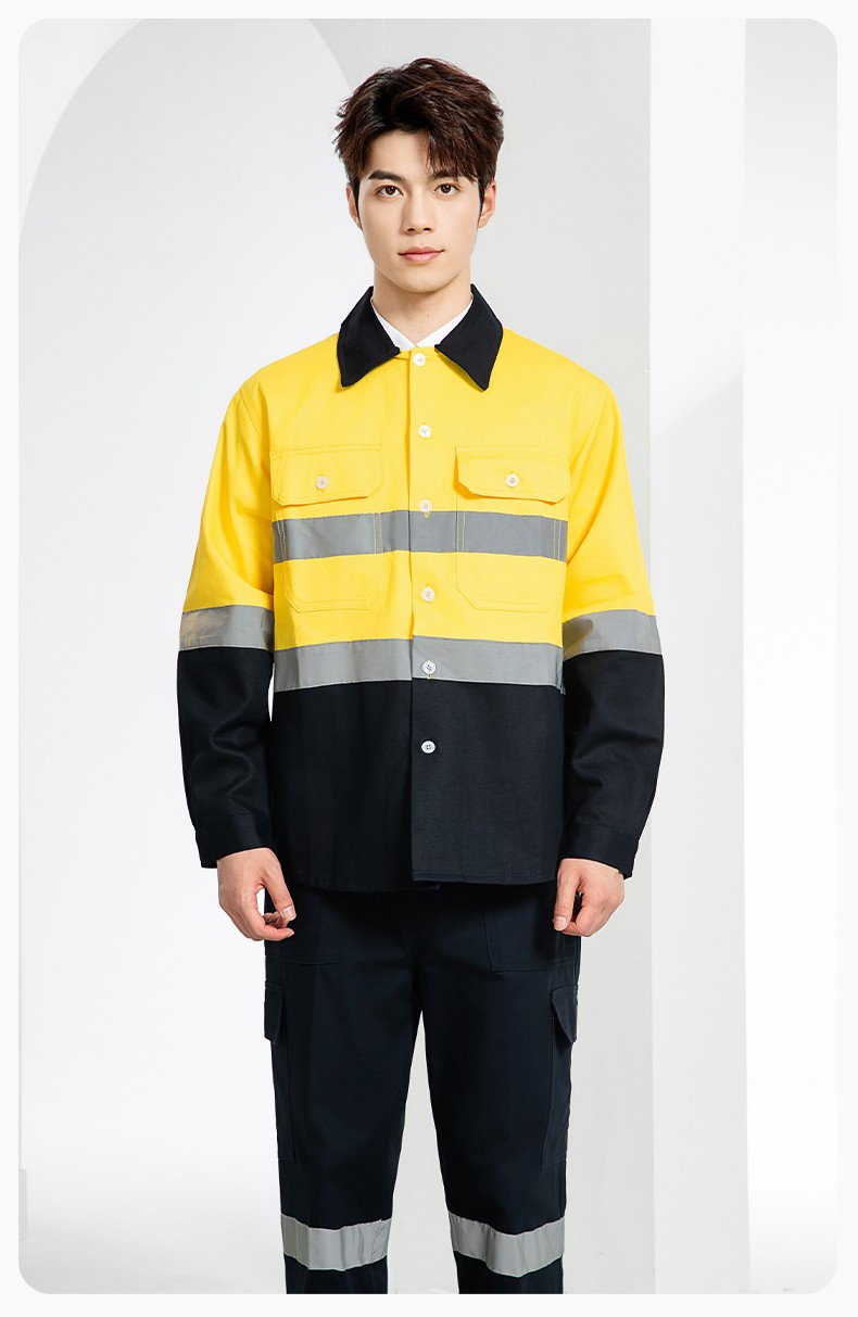 WQ2119 纯棉煤矿井下劳保工作服套装反光条建筑工地荧光黄橘衬衣衬衫(图16)