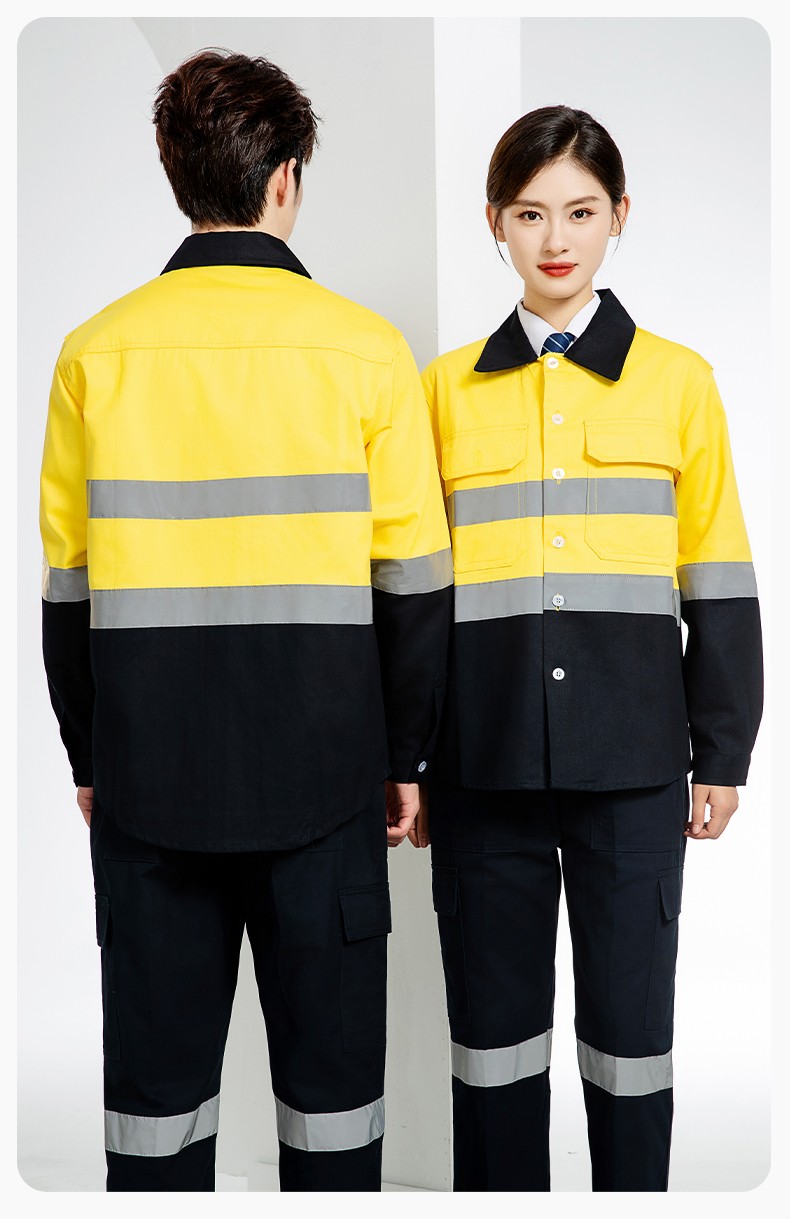 WQ2119 纯棉煤矿井下劳保工作服套装反光条建筑工地荧光黄橘衬衣衬衫(图17)