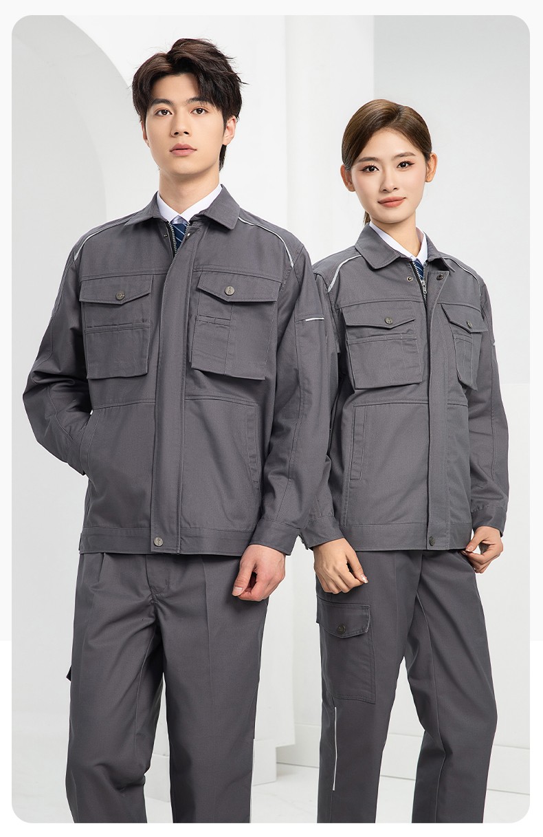 DM2315 海源春秋工作服套装男机修车间劳保服印字LOGO反光磨毛工地工装(图1)