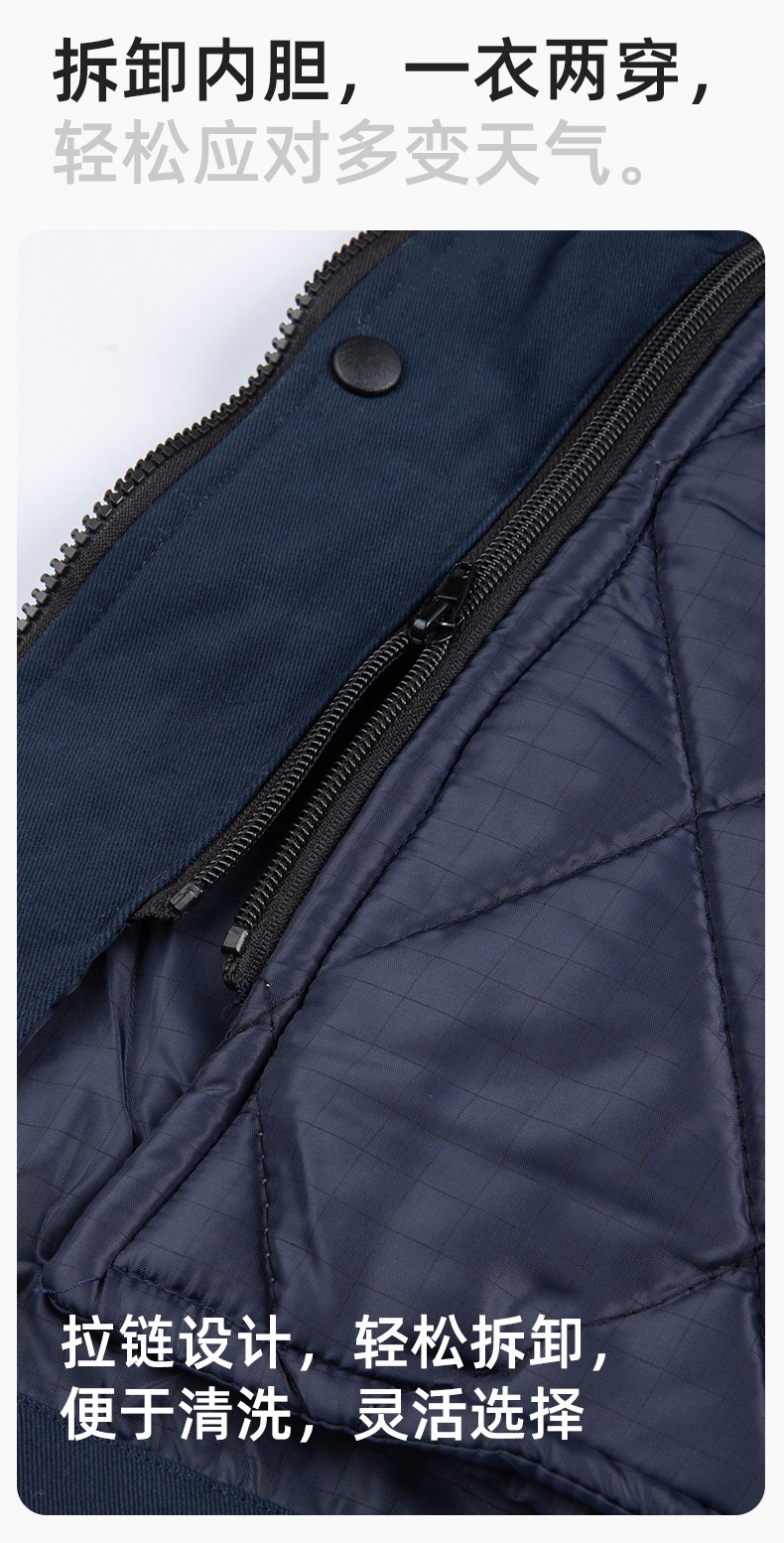 QMMF8868 冬季工作服棉衣定制中长加绒加厚防寒保暖海油工程汽修厂劳保服(图5)