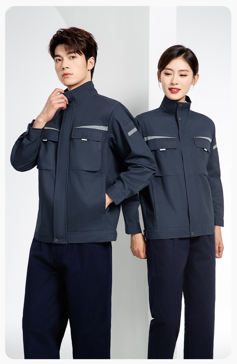 JC-H1810 春秋长袖工作服男反光条纯色电焊耐磨工装套装工厂车间汽修劳保服(图15)