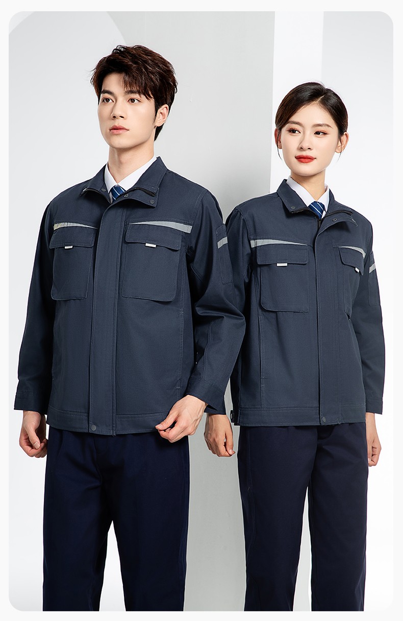 JC-H1810 春秋长袖工作服男反光条纯色电焊耐磨工装套装工厂车间汽修劳保服(图16)
