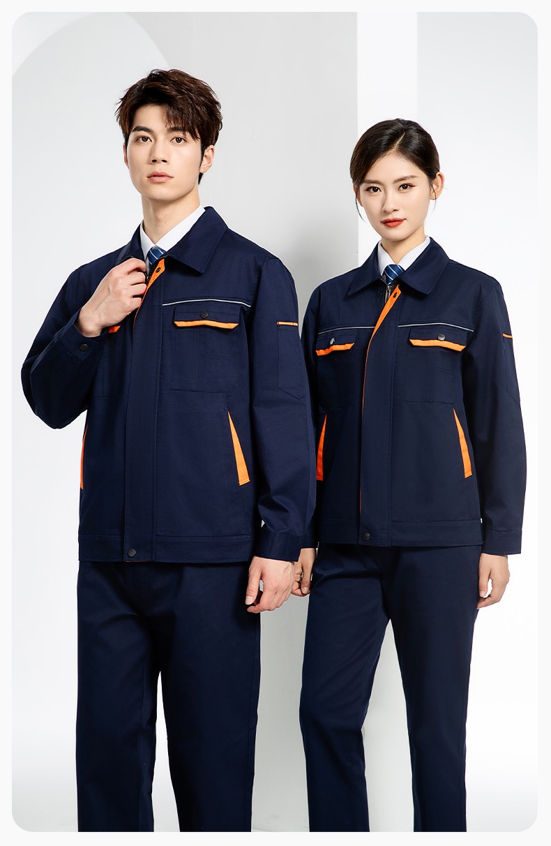 JC-102 春秋工作服套装印字定制CVC长袖上衣耐磨汽修工厂车间工装劳保服(图12)