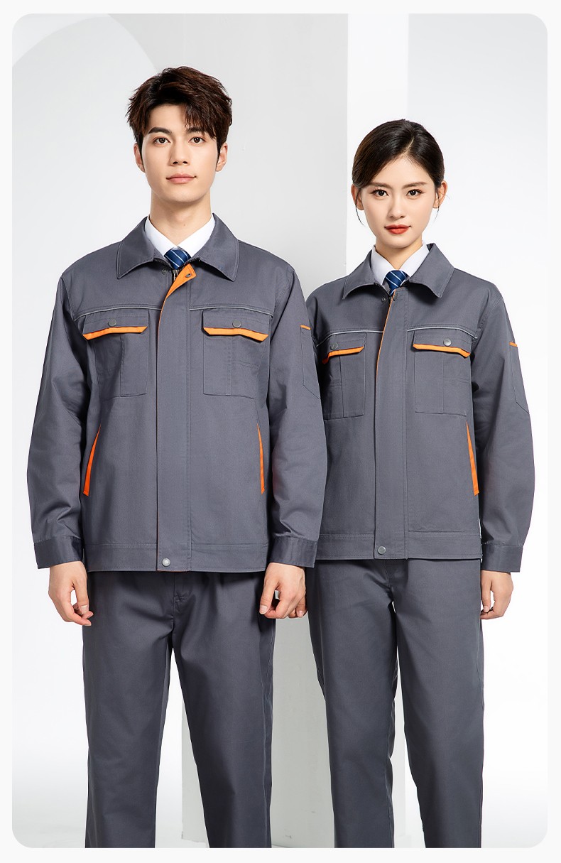 JC-102 春秋工作服套装印字定制CVC长袖上衣耐磨汽修工厂车间工装劳保服(图15)