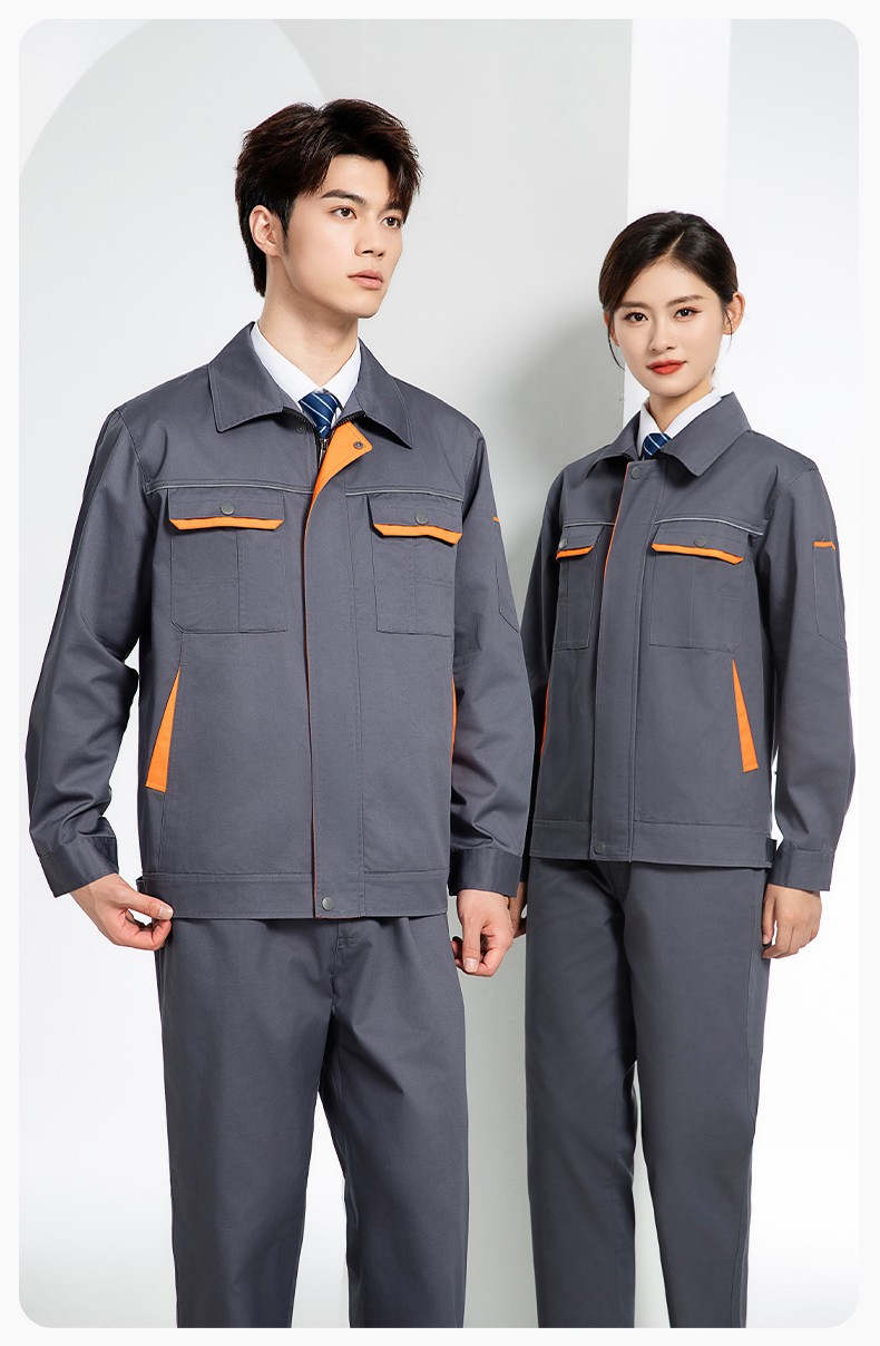 JC-102 春秋工作服套装印字定制CVC长袖上衣耐磨汽修工厂车间工装劳保服(图16)