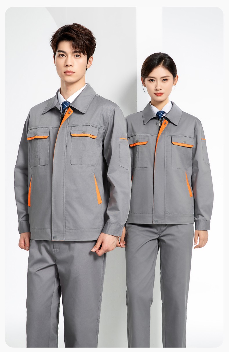 JC-102 春秋工作服套装印字定制CVC长袖上衣耐磨汽修工厂车间工装劳保服(图18)