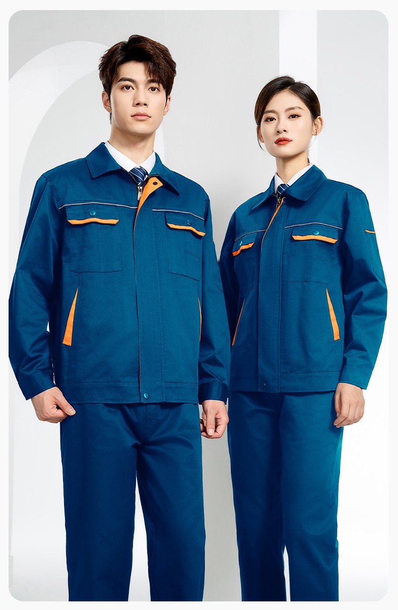 JC-102 春秋工作服套装印字定制CVC长袖上衣耐磨汽修工厂车间工装劳保服(图19)