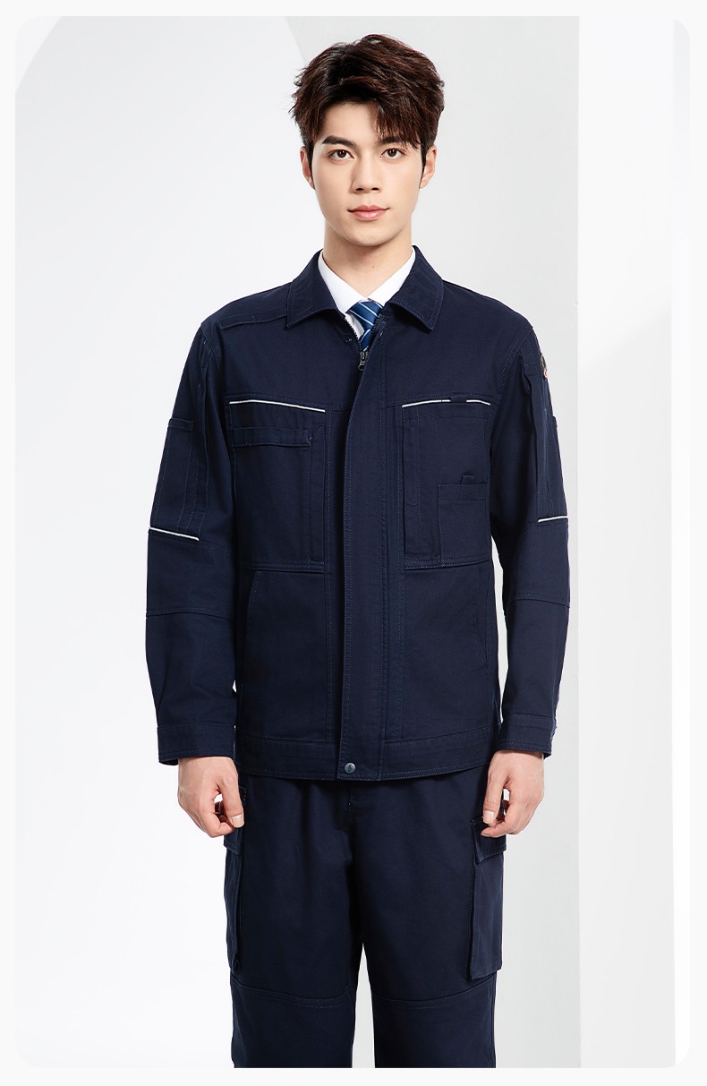 JC-3D07QM 纯棉工作服定制男春秋长袖工装印字工厂车间机修全棉反光劳保服(图14)