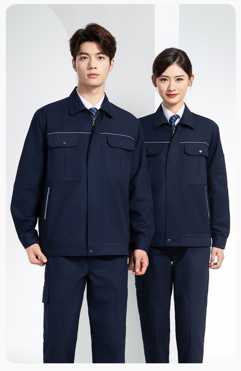 YM-230 春秋双层工作服工装男套装加厚纯色拉链款工厂工人定制夹克劳保服(图16)