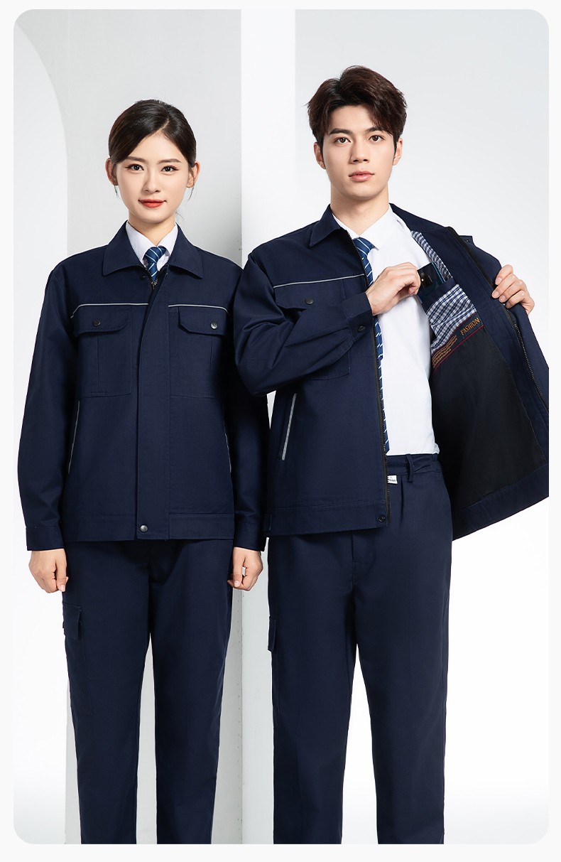 YM-230 春秋双层工作服工装男套装加厚纯色拉链款工厂工人定制夹克劳保服(图17)